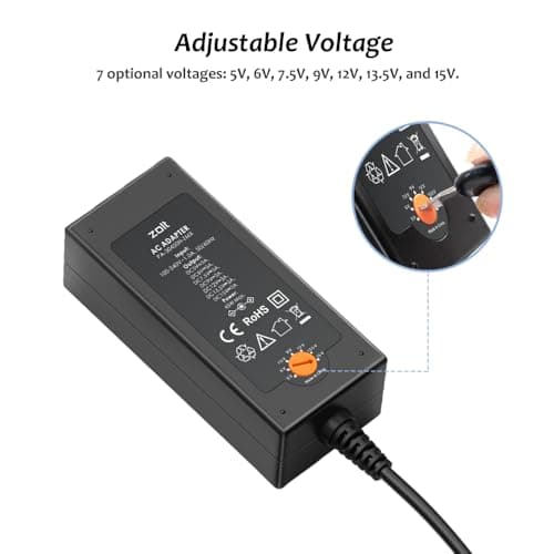 Zolt 45W Adaptateur d’Alimentation Universel AC à DC 5V 6V 7.5V 9V 12V 13.5V 15V 3A Transformateur d'alimentation à Découpage avec 10 Connecteurs DC, 3000mA Max.