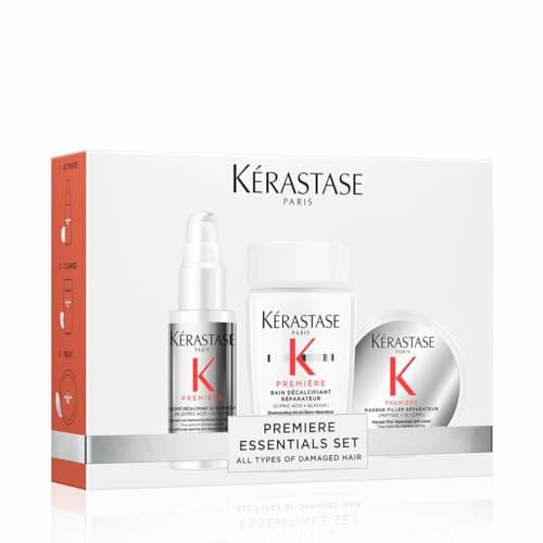 KÉRASTASE Première - Coffret Découverte - Pré-Shampoing Décalcifiant Ultra-Réparateur + Bain Décalcifiant Réparateur + Masque Filler Réparateur - Acide Citrique&Glycine - Cheveux Abîmés, Format Voyage