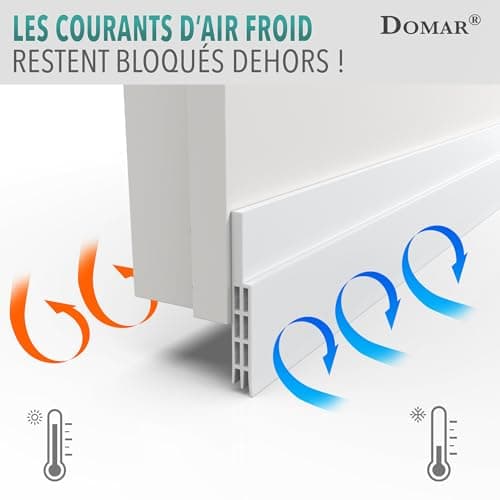 Domar- Bas de porte isolant 100cm Blanc - isolation porte Adhésif extra fort - Boudin de porte isolant froid maximale - Bas de porte anti bruit