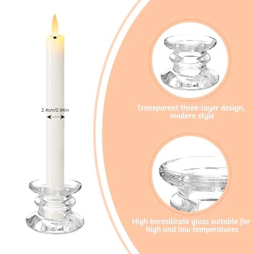 Lot de 8 Bougeoir Verre pour Bougies Bâtons, Chandelier Bougeoir Transparents pour Centre de Table Mariage,Élégants Chandeliers pour Table décorations