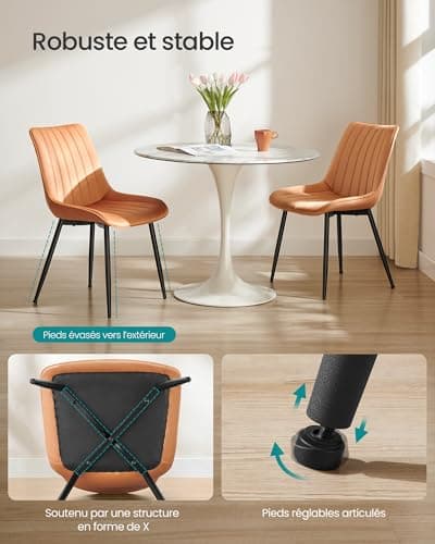 SONGMICS Lot de 2 Chaise Salle à Manger, Chaise Cuisine, Supportant Jusqu’à 120 kg, Pied en Acier, Dossier Ergonomique, pour Salle à Manger, Cuisine, Marron Caramel et Noir d'encre LDC090K01