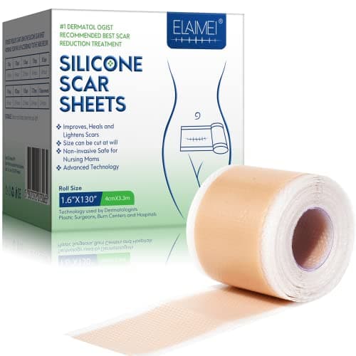 Feuilles de cicatrice en silicone (1,6"x130"-3,3M), bandes de ruban adhésif en silicone de qualité médicale pour incisions chirurgicales, césarienne, chéloïde, acné