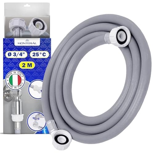 Tuyau Machine à Laver et Lave Vaisselle 2 m pour Arrivee Deau pour Températures de 25°C Pression de 20 à 60 Bar Connexion est Droite et Coudée Ø 3/4" - MADE IN ITALY - MONTERAL