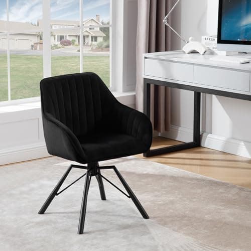 WOLTU Chaise Salle à Manger Pivotante, Chaise Scandinave, Chaise de Cuisine, Chaise Ergonomique, avec Dossier et Accoudoirs, Pieds en Métal, en Velours, Noir, EZS12sz-1