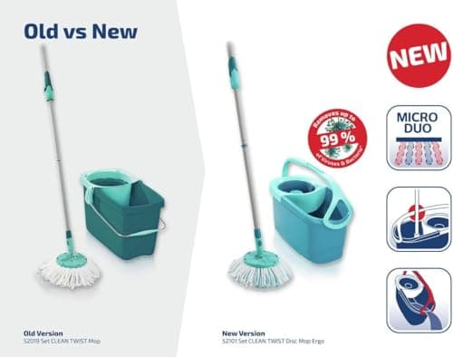Leifheit Clean Twist Disc Mop Ergo Kit complet balai, serpillière et seau essoreur, ensemble balai serpillère en microfibre avec manche télescopique, essorage sans effort