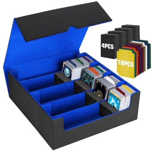 Boîte à Cartes pour Plus de 3200 Cartes, Boîtes de Rangement pour Cartes à Collectionner Avec 10 Séparateurs et 4 Mousse, Boîtes Magnétiques de Qualité Supérieure, pour Magic the Gathering(Noir Bleu)