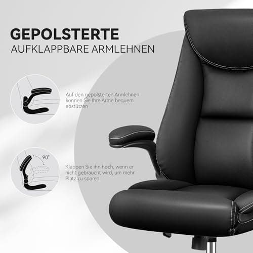 DoChair Chaise Bureau, Chaise de Bureau Ergonomique avec accoudoirs Flexibles, Fauteuil de Bureau avec avec Fonction d'inclinaison et réglable en Hauteur, Chaise Bureau PU Cuir, Noir