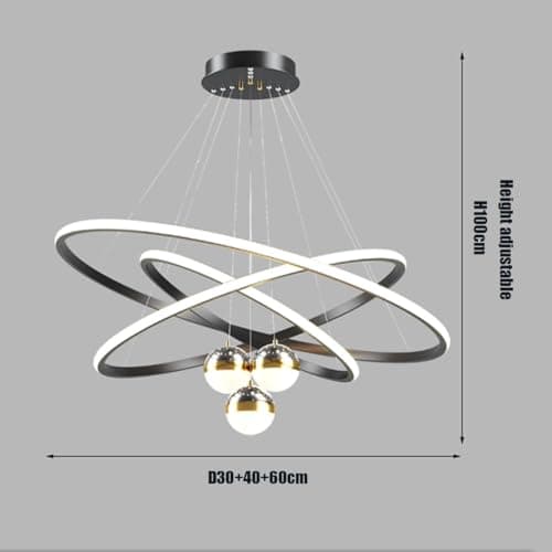 Aleaty LED table à manger suspension dimmable table à manger moderne suspension Restaurant suspension télécommande Design Bureau suspension cuisine LED salon plafonnier (noir, 3 anneaux)