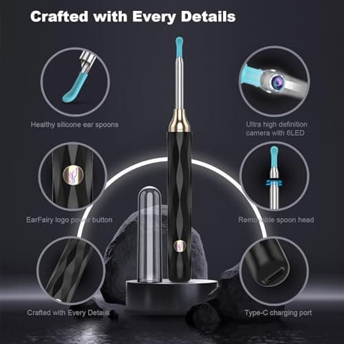 EarFairy Otoscope Oreille 1080P HD 3,5mm Camera Iscope IP67 Étanche Nettoyant Oreille Avec 6 Lumières LED Outil de Nettoyage d'oreille Adapté aux Smartphones et Tablettes IOS et Android
