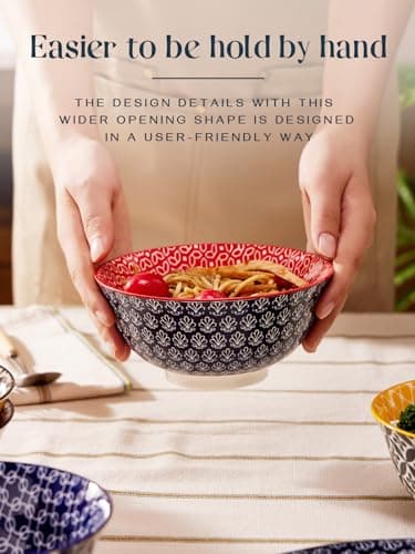 DOWAN Bols à Céréales en Porcelaine, 700ml Bol Petit Dejeuner/ de Soupe Micro Ondes, Grand bol Japonais à l'Avoine Mignons pour Pâtes, Petite Salade, Ragoûts, Riz, Poids Léger, Lot de 4
