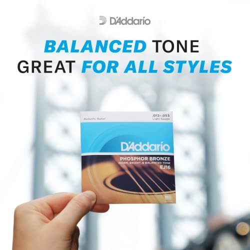 D'Addario Cordes Guitare Acoustique | Corde Guitare Folk | EJ16 | Cordes en bronze phosphoreux pour guitare acoustique | Léger 12-53