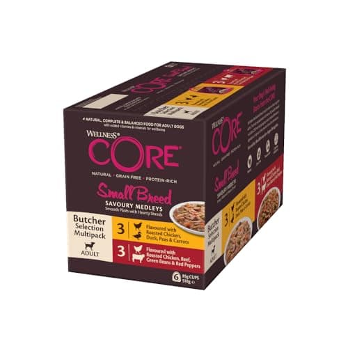 Wellness CORE Small Breed Savoury Medleys, Nourriture Humide Chien, Pâtée pour Chiens de Petite Race, à Haute Teneur en Viande, Butcher Selection Mix, 6 x 85 g