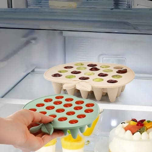 PandaEar Plateau Congélateur en Silicone pour Bébé, Lot de 2 Plateaux pour Bébé pour Fruits et Aliments, Conteneur de Stockage en Forme de Bac à Glaçons - Vert et Beige