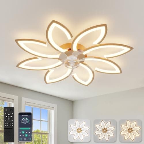 YUNLONG 90 cm Ventilateur de Plafond avec Télécommande avec éclairage Salon Luminaire Ventilateur Plafonnier Dimmable Lampe Ventilateur Silencieux Moteur DC Réversible 6 Vitesses pour Chambre,Or