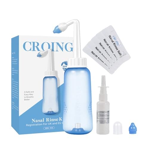CROING - 40 Sachets de Sel + 1 x Flacon Lavage de Nez (300 ml) + 1 x Flacon Pulvérisateur Nasal (50 ml) - Kit Sinus Rinse/Irrigation Nasale/Neti Pot/Douche Nasale