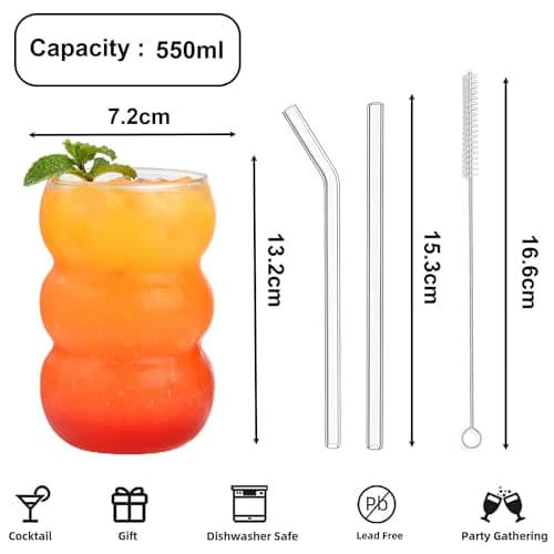ALINK Bubble Gläs Lot de 4 verres à boire, nervurés, 550 ml, verres à latte macchiato, verres à café glacé, verres à cocktail