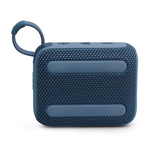 JBL GO 4, Enceinte Bluetooth ultra-portable, son JBL Pro, basses percutantes, 7 heures d'autonomie, fonction Playtime Boost, résistante à l'eau et à la poussière IP67, en bleu