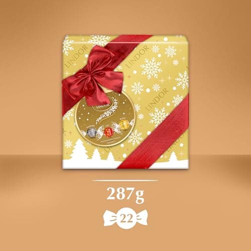 Lindt - Boîte Cadeau LINDOR - Assortiment de Chocolats au Lait, Noirs et Blancs - Cœur Fondant - Idéal pour Noël, 287g