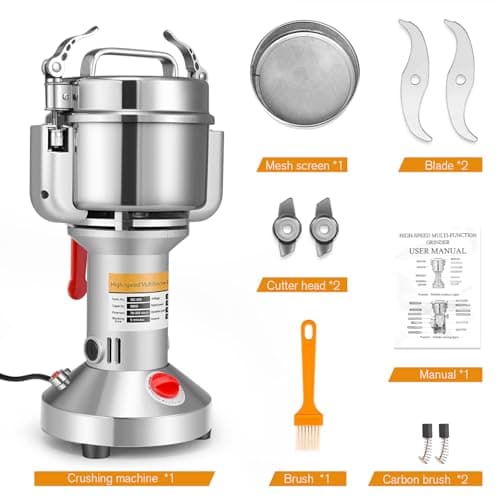 Moulin à Céréales Électrique, Couleeur 500g Haute Vitesse Broyage Moulin à Épices Moulin Epices Grinder Électrique avec 3 Lames en Acier Inoxydable Machine à Poudre pour Céréales Herbes Épices Noix