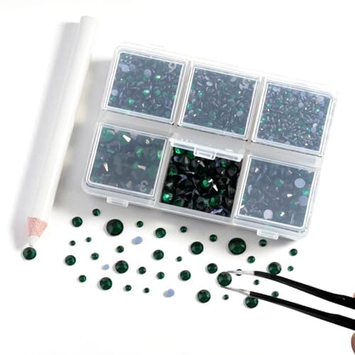 Beadsland Strass Thermocollant Kit,Émeraude,6 tailles assorties,4000 PCS | Strass Hotfix Verts,SS6-SS30,pour Vetement,Textile,avec Crayon de Cire et Pince à Épiler