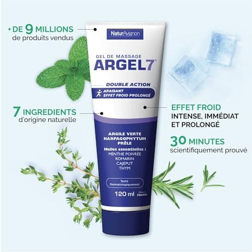 Laboratoire NaturAvignon Argel 7 gel de massage articulations & muscles | Soulage les gênes articulaires | 7 actifs naturels | Effet froid immédiat et durable | massage et relaxation | 120 mL