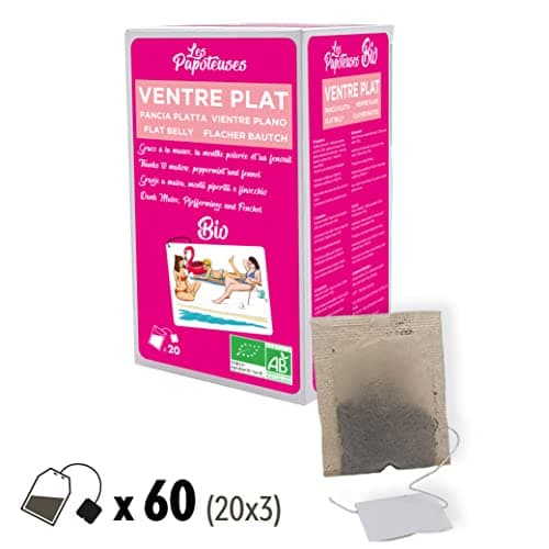 LES PAPOTEUSES | Infusion bio ventre plat grâce à la mauve, la menthe poivrée et au fenouil | 60 infusettes | Coffret infusion de 3 boîtes de 20 sachets | Certifié biologique