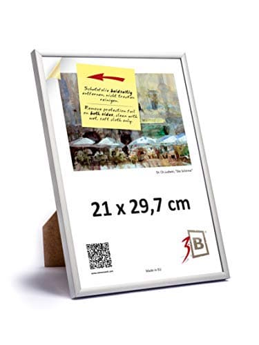 3-B Cadre de l'image ALU FOTO 21x29,7 cm (A4) - argent mat - cadre photo en aluminium, mural et de table, avec verre acrylique