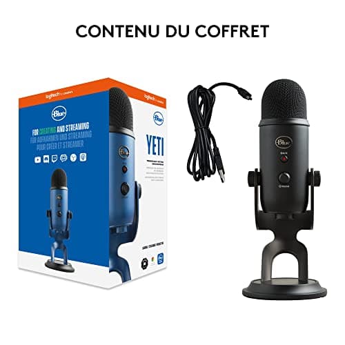 Logitech for Creators Blue Yeti Microphone USB pour Enregistrer, Streaming, Gaming, Podcast sur PC & Mac, Micro condensateur pour ordinateur portable et PC avec Effets Blue VO!CE, Plug and Play - Noir