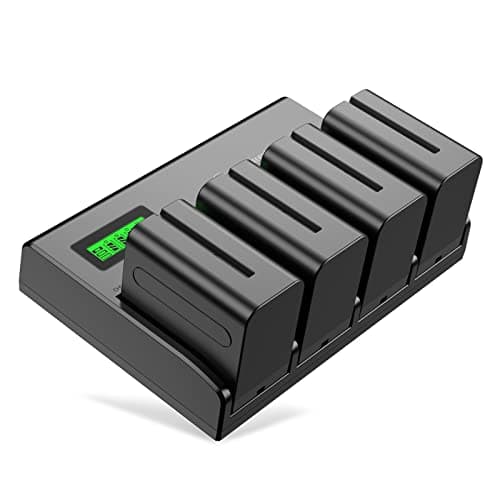 Powerextra NP-F970 Batteries Lot de 4 Batteries et Chargeur 4 canaux pour NP-F970, NP-F960, NP-F950, NP-F930, NP-F770, NP-F750, NP-F570, NP-F550