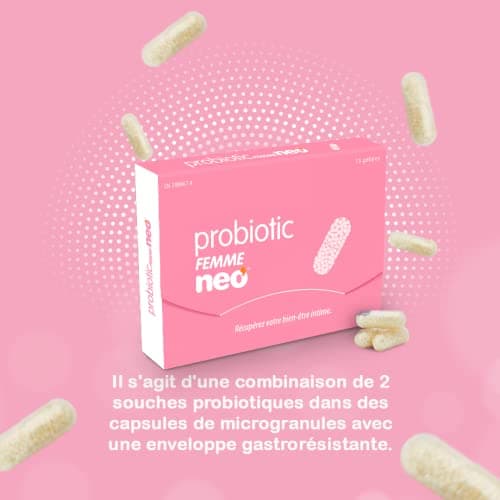 NEO Femme - Probiotique Flore Intime - Flore Vaginale - sans Allergènes ni Nanomatériaux - 1 Gélule par Jour - 15 Gélules, Pink, Estándar