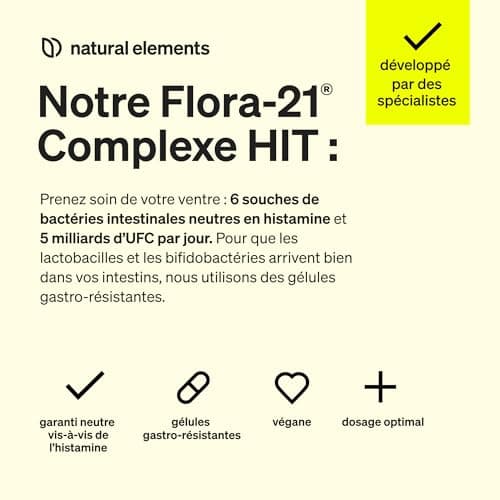 Flora 21® Complexe de cultures HIT – 6 souches bactériennes de lactrobacilles et bifidobactéries – 60 gélules gastrorésistantes – testé et produit en laboratoire en Allemagne, végane et hautement dosé