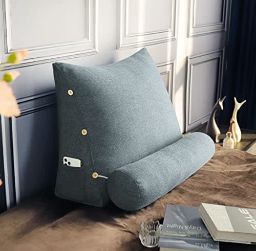 Rucener Coussin de Dossier pour Lit Coussin de Lecture pour Dossier de Lecture Coussin de Dossier Triangulaire Coussin à Coins Coussin de Lecture en Mousse Gris 60 CM