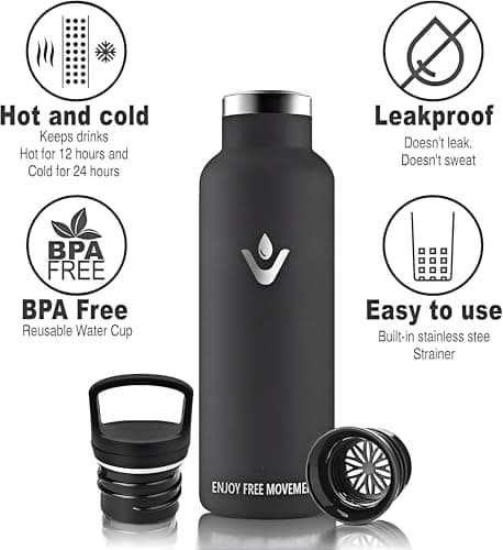 HoneyHolly Gourde Isotherme 1L, étanche sans BPA, Gourde Isotherme, Double Paroi, Bouteille Isotherme, 18/8 Acier Inoxydable, Gourde INOX, Bouteille d'eau pour Sport, Randonnée, École, Bureau
