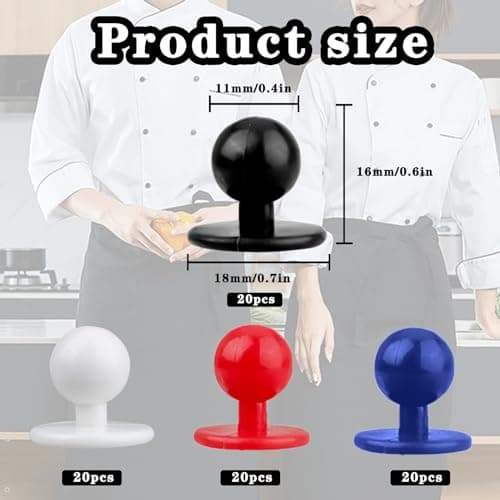 Roosea 80Pcs Boutons Ronds pour Veste de Chef Haute Qualité Boutons de Manteau de Chef Boutons de Chef Boutons de Boule de Chef Noirs Rouge Bleu Blanc Boutons en Plastique de Boule de Chef 11x18x16mm