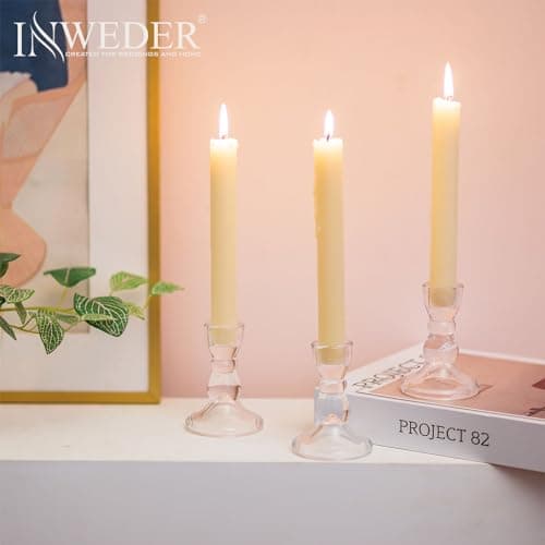 Inweder Bougeoirs en Verre pour Bougies Coniques: 2 Pcs Porte-Bougies Transparent en Vrac pour Centre de Table Bougeoir Vintage Chandelier Moderne pour Mariage, Noël ou Décoration de la Maison