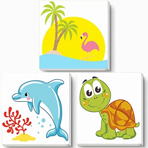 Hiolife Peinture par Numero pour Enfant et Débutant, Loisirs Créatifs Activité Manuelle, Peinture Acrylique Kit de Dessin pour Filles et Garçons, Avec Cadre 20 x 20 cm - Lot de 3