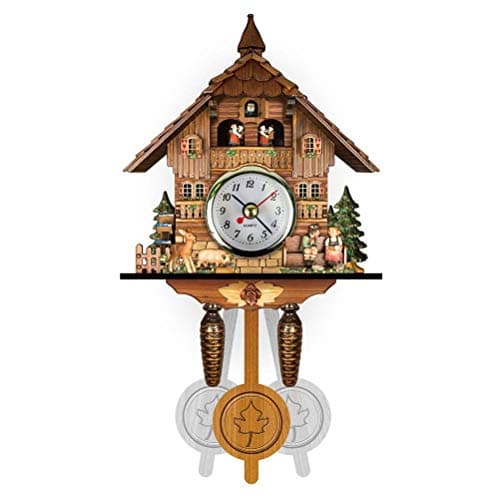 Mrisata Horloge à Coucou en Bois Traditionnelle avec Pendule en Bois Antique, Grande Horloge Murale Vintage pour Salon, Maison, Cuisine,Coucou d'oiseaux à l'heure,Pendule à Coucou de la Forêt