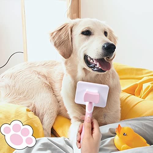Vinabo Brosse Autonettoyante Pour Animaux de Compagnie,Brosse Pour Poils Longs et Courts,Pour Chiens Chats Eliminer Efficacement des Tomentose Sous-poil Tangles , Rose