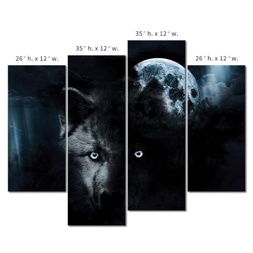 4 Panneau Noir Loup Et Plein Lune Peinture Murale d'art l'image imprimée sur Toile Animal Photos d'œuvres d'art pour Le Bureau à Domicile Décoration Moderne