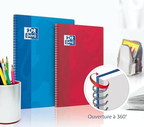Oxford OpenFlex - Lot de 5 Cahiers à Spirales 24 x 32cm 100 Pages Grands Carreaux Seyès Couverture Polypro Couleurs Assorties