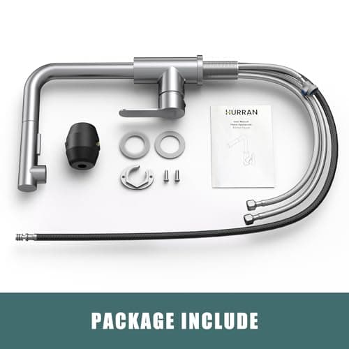 HURRAN Robinet Cuisine avec Douchette Extractible, Mitigeur Cuisine en acier inoxydable avec 2 Modes de Pulvérisation, Robinetterie de Cuisine Monocommande Pivotant à 360°, Nickel Brossé