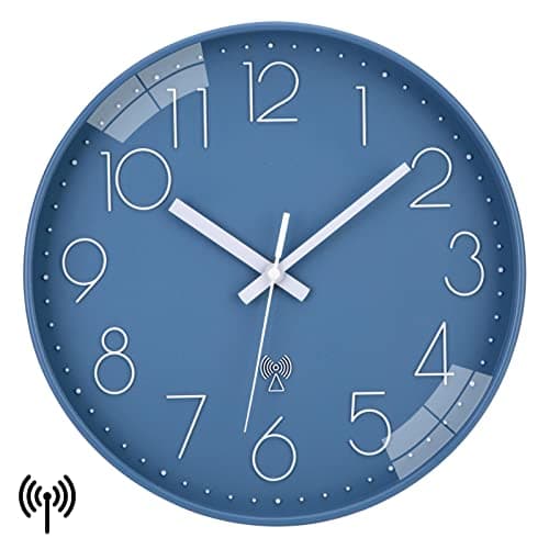VIVILINEN Horloge Murale Radio Pilotée Silencieuse 30cm sans tic-tac Pendule Murale pour Chambre Cuisine Salon Changement d'heure Automatique avec Mecanisme Radio