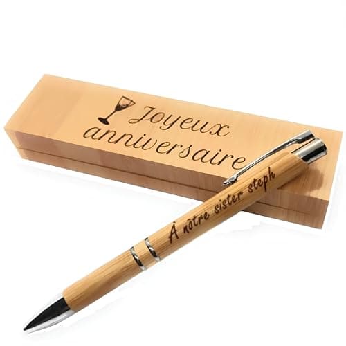 Stylo en bambou personnalisé + Coffret bois Personnalisé/Offrez un Cadeau Utile et Unique/Anniversaire/Gravure prénom
