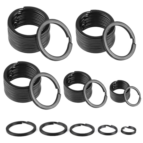 Lot de 75 porte-clés noirs - 30 mm, 28 mm, 25 mm, 20 mm, 15 mm - En acier inoxydable - Pour voiture, maison, clés