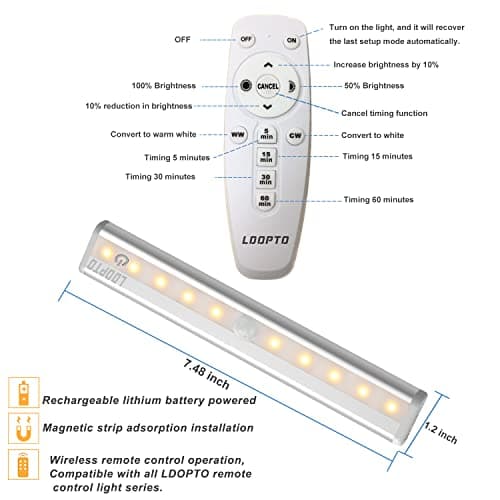 LDOPTO lampe led sans fil 6 packs avec télécommande lampe murale sans fil lumiere led pour chambre lampe de placard sont utilisées dans les armoires et les vitrines. Aucun câblage requis