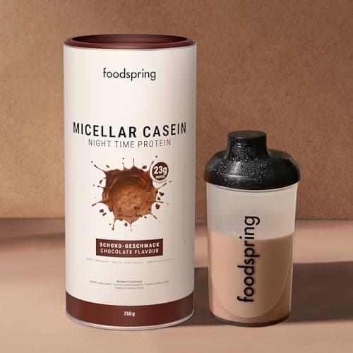 foodspring Caséine Micellaire en Poudre - isolat d' caséine protéine - avec tous les EAA - sans sucre - 23g de proteine par shake (750g | Chocolat)