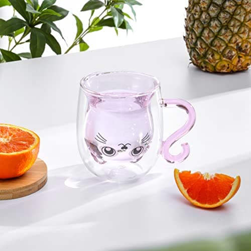 SHENDONG Adorable chat mignon tasses à thé chat tasse à café avec poignée 250 ml tasse à lait pour anniversaire personnel, Saint-Valentin et bureau (chat rose)