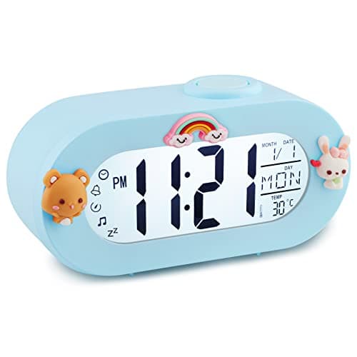 Ayybboo Réveil Numérique Enfants,Réveil Enfants avec Fonction Snooze 8 Sonneries 12/24 Heures,Réveil Enfants Filles Facile à Utiliser pour Chambre d'enfant,Chambre à Coucher,Salon (Bleu)