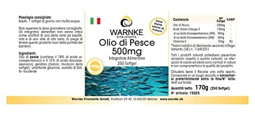 Gélules d'Huile de Poisson 500 mg - 250 gélules molles - 30% d'omega-3 (EPA et DHA) | Warnke Vitalstoffe - Qualité des pharmacies allemandes
