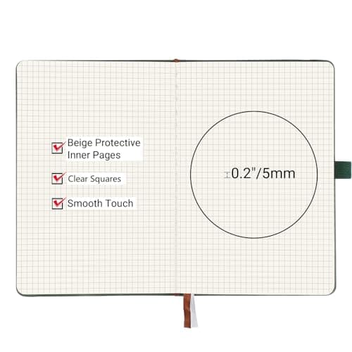 Yarotm Carnet A5 Carreaux - 1 Pièce Cahier Journal Quadrillé 100g/m2 Papier 14x21cm - 360 Pages Cahier de Note Carreaux 5mm - Carnet de Notes A5 Cuir PU Voyage Dessin, Vert